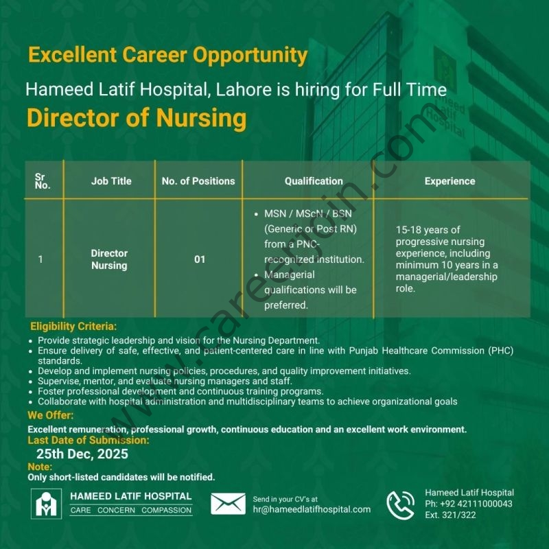 Hameed Latif Hospital Jobs December 2025 2