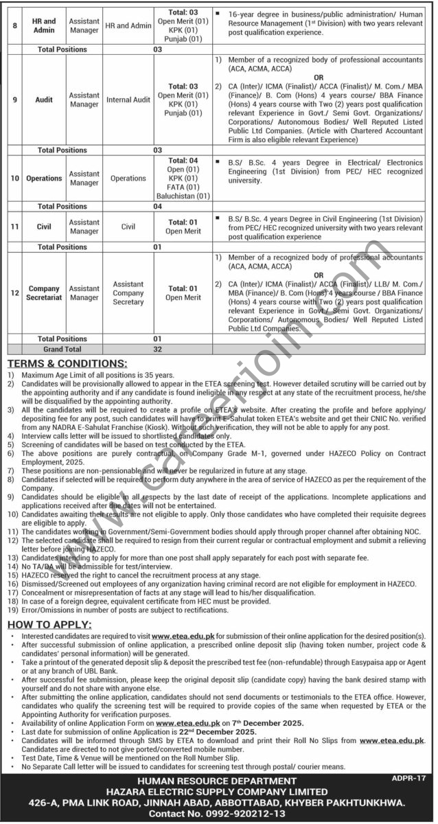 Hazara Electric Supply Co Ltd HAZECO Jobs 07 December 2025 Dawn 01 1