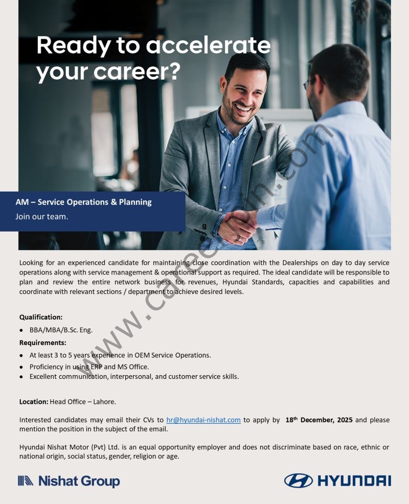 Hyundai Nishat Motor Pvt Ltd Jobs AM Service Operations & Planning 1