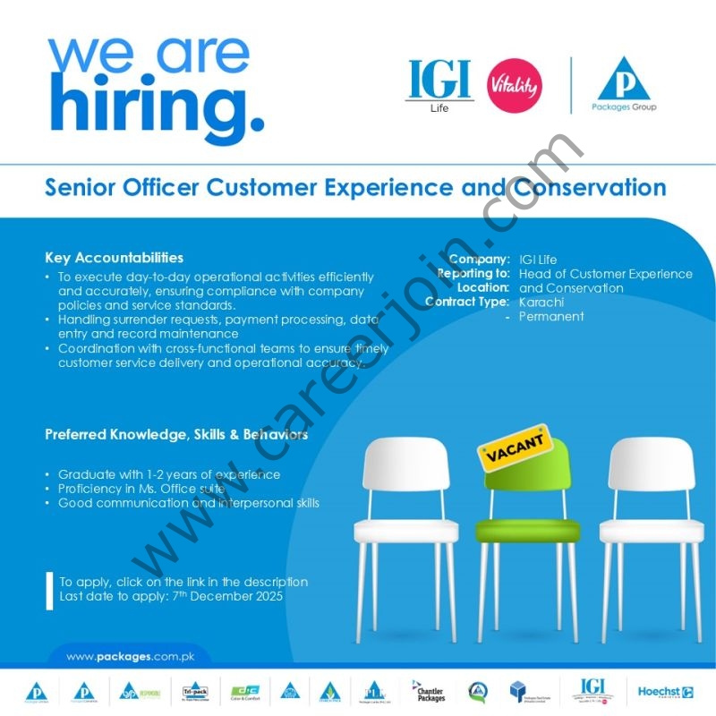 IGI Life Insurance Company Jobs Senior Officer Customer Experience and Conservation 1