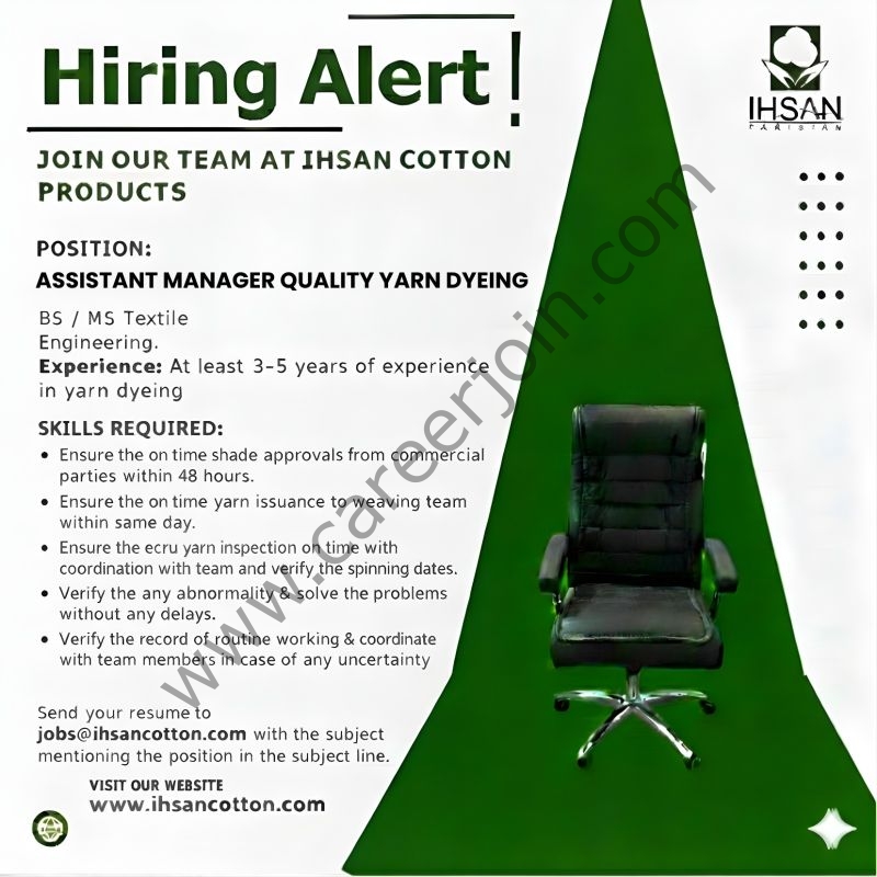 Ihsan Cotton Products Jobs Assistant Manager Quality Yarn Dyeing 1