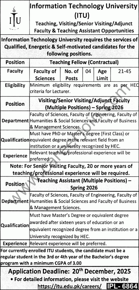 Information Technology University ITU Jobs 01 December 2025 Nawaiwaqt 1