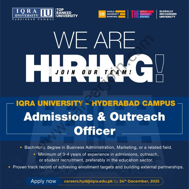 Iqra University IU Jobs Admissions & Outreach Officer 1