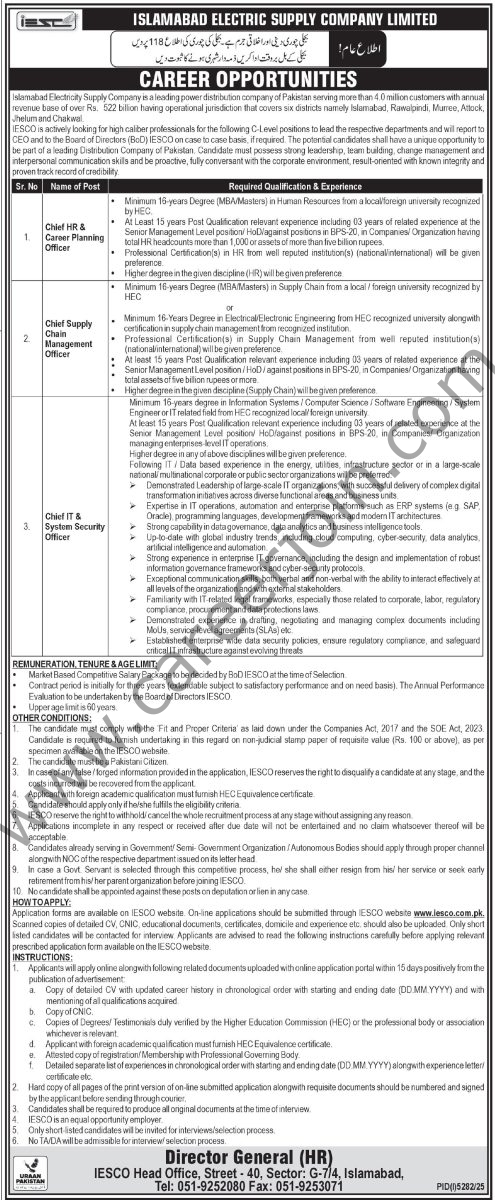 Islamabad Electricity Supply Co IESCO Jobs 28 December 2025 Express Tribune 1