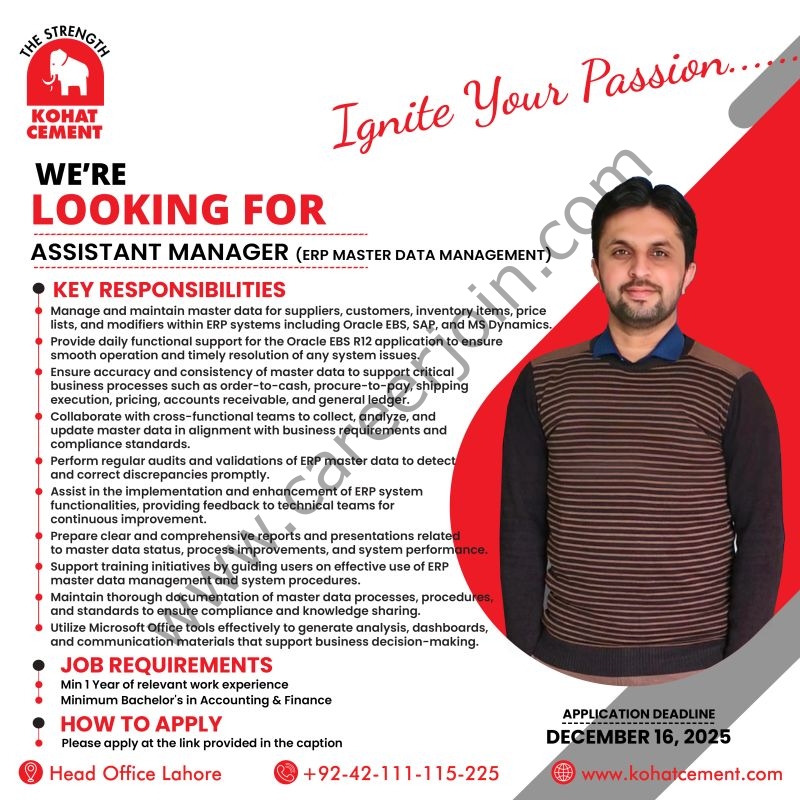 Kohat Cement Company Limited KCCL Jobs Assistant Manager ERP 1