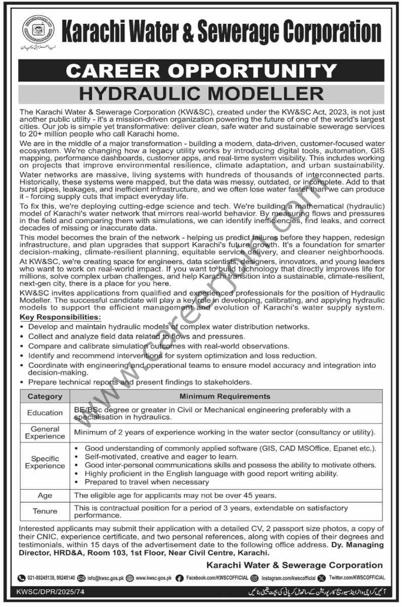 Karachi Water & Sewerage Corp KWSC Jobs 05 Decemeber 2025 Dawn 01 1