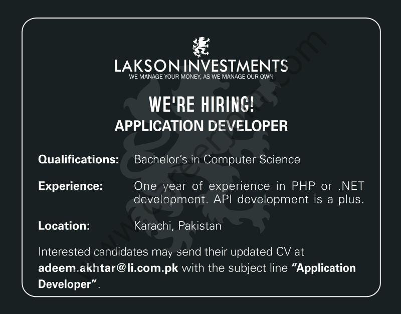 Lakson Investments Jobs Application Developer 1