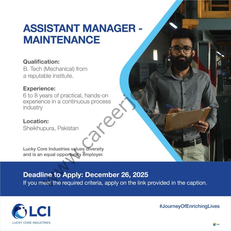 Lucky Core Industries Limited LCI Jobs Assistant Manager Maintenance 1