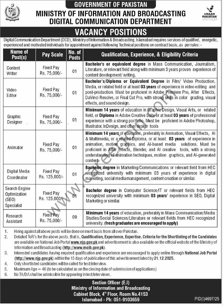 Ministry of Information & Broadcasting Jobs 07 December 2025 Express Tribune 1