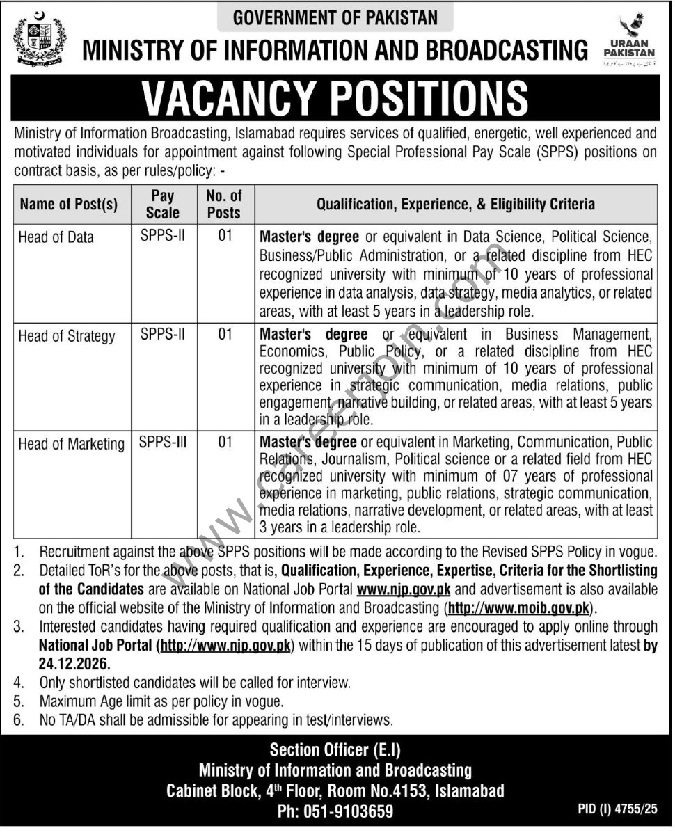 Ministry of Information Broadcasting Jobs 10 December 2025 Express Tribune 1
