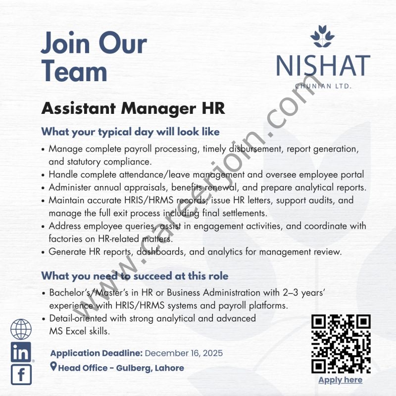 Nishat Chunian Limited Jobs Assistant Manager HR 1