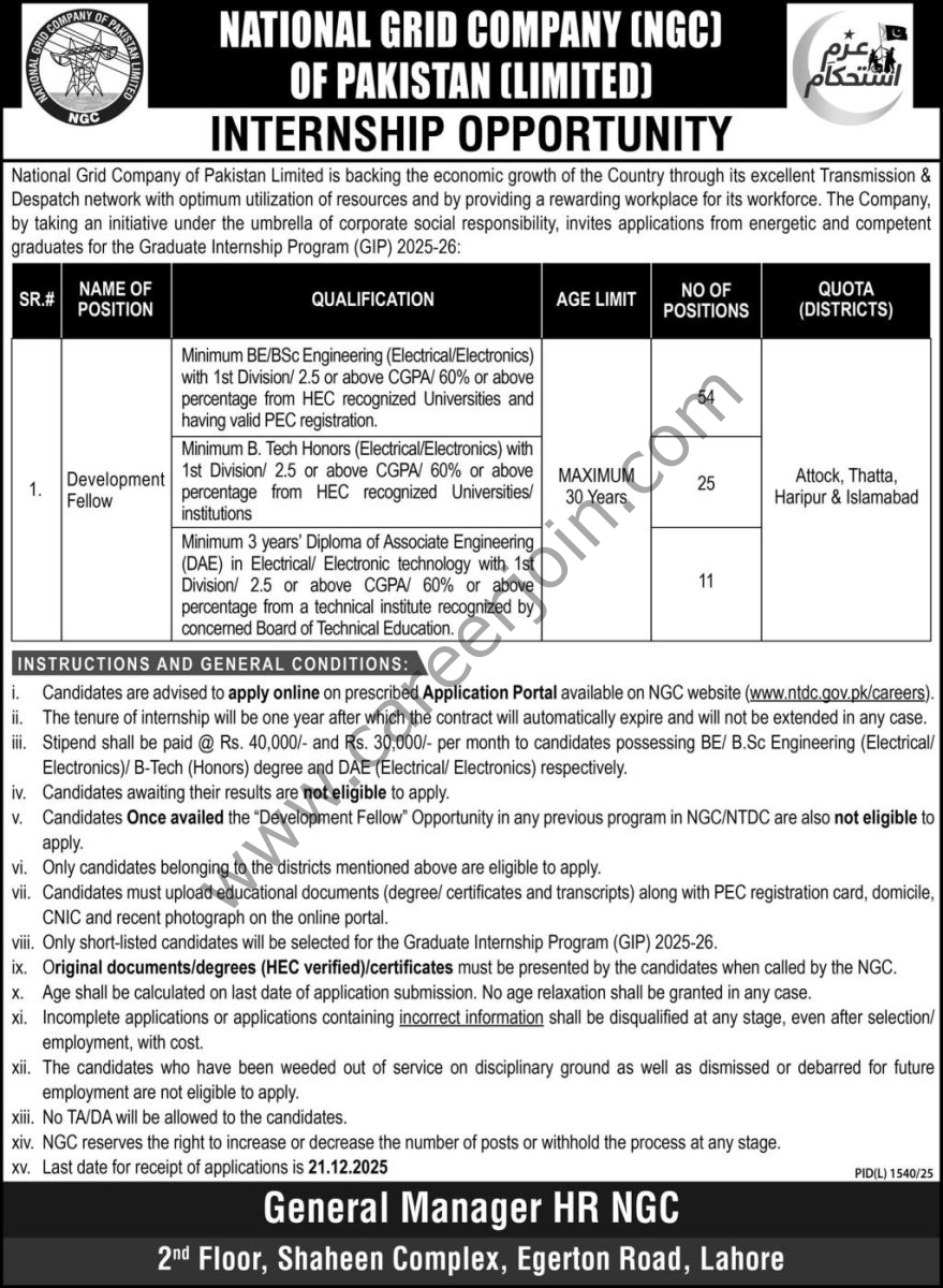 National Grid Co of Pakistan Ltd Jobs 07 December 2025 Express 1