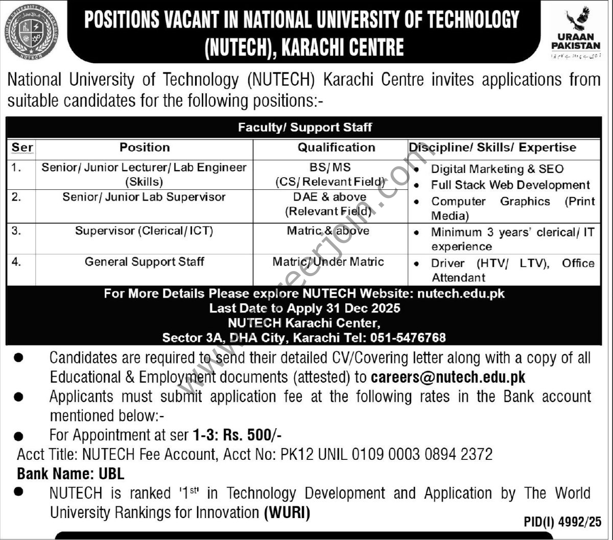 National University of Technology NUTECH Jobs 17 December 2025 Express Tribune 1