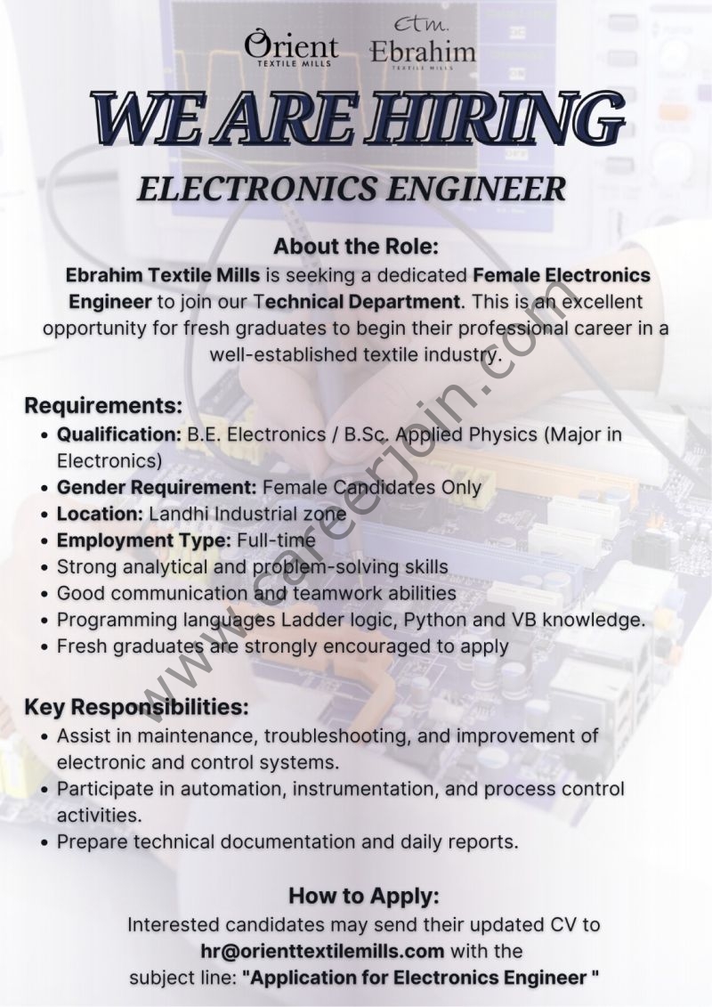 Orient Textile Mills Limited Jobs Electronics Engineer 1
