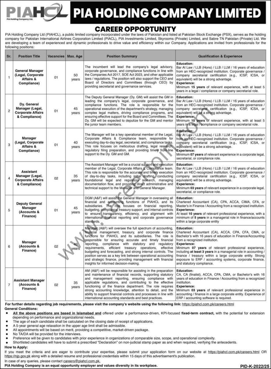 PIA Holading Co Ltd PIAHCL Jobs 11 December 2025 Express 1