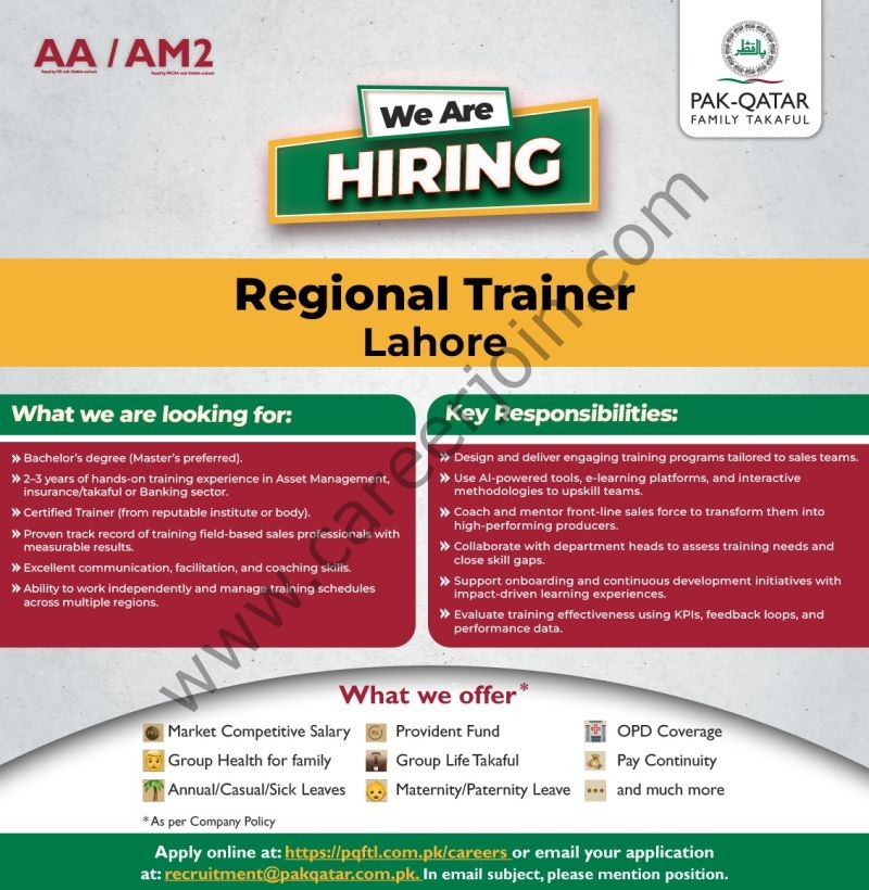 Pak Qatar Family Takaful Jobs Regional Trainer 1