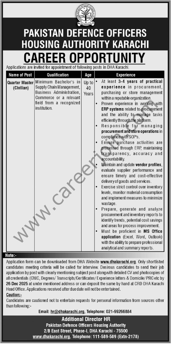 Pakistan Defence Officers Housing Authority Karachi Jobs 17 December 2025 Express Tribune 1