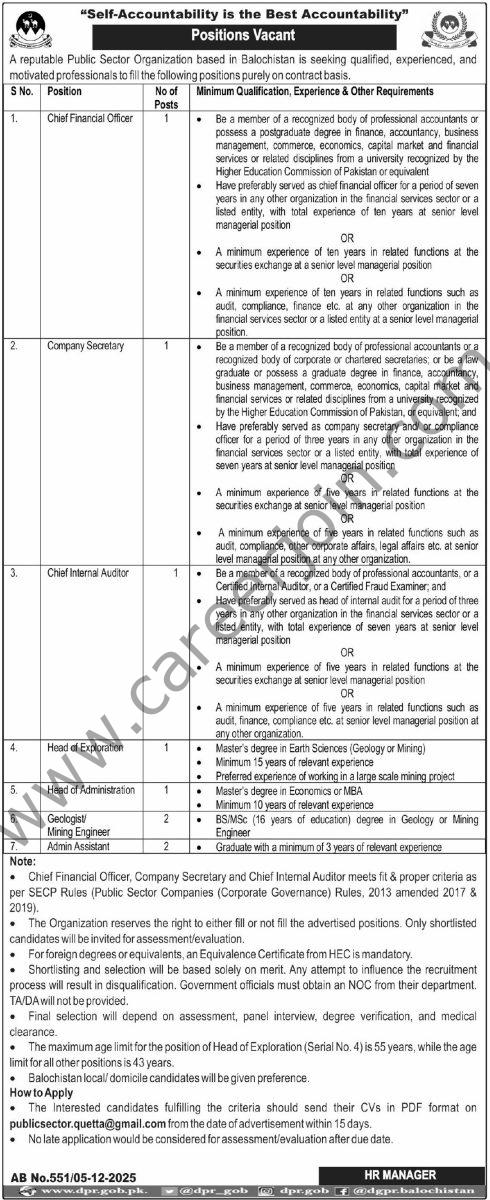 Public Sector Organization Balochistan Jobs 07 December 2025 Express Tribune 1