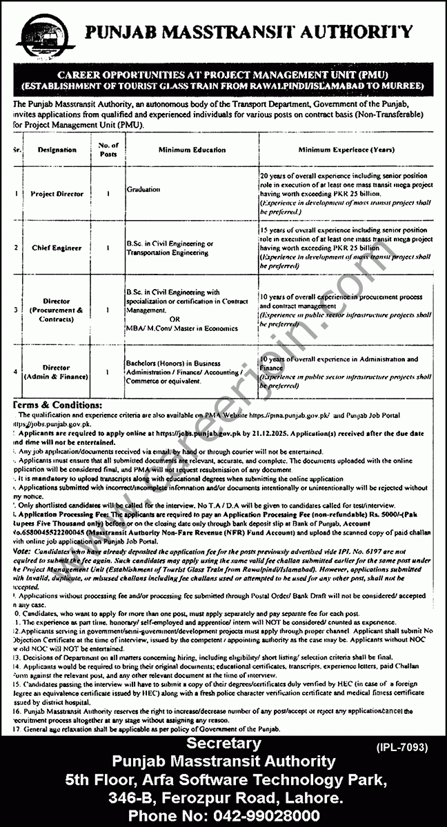 Punjab Masstransit Authority Jobs 06 December 2025 Nawaiwaqt 1
