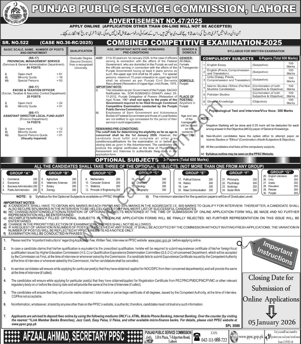 Punjab Public Service Commission PPSC Jobs 14 December 2025 Express Tribune 1