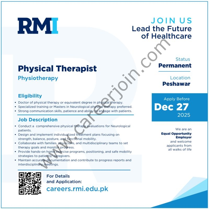 Rehman Medical Institute RMI Jobs Physical Therapist 1