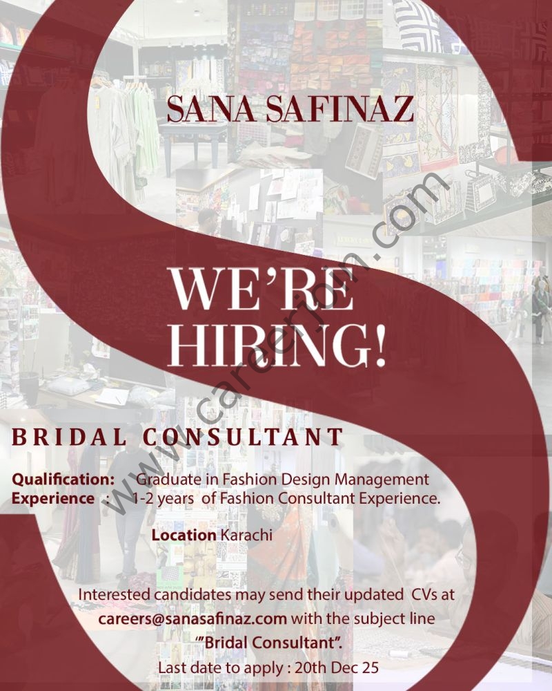 Sana Safinaz Jobs December 2025 2