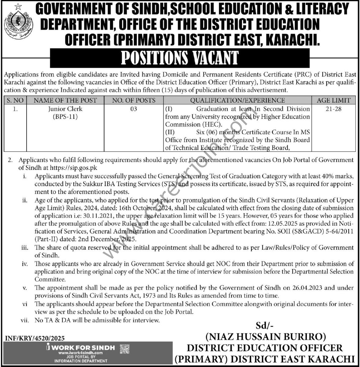 School Education & Literacy Dept Sindh Jobs 31 December 2025 Express 1