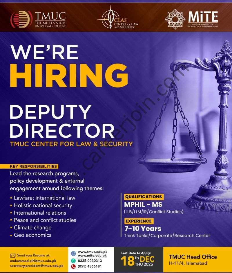 TMUC The Millennium Universal College Jobs Deputy Director 1