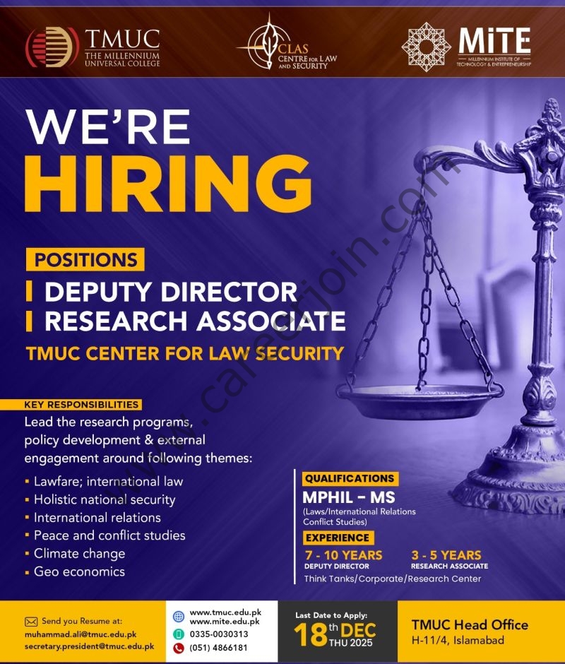 The Millennium Universal College TMUC Jobs December 2025 1