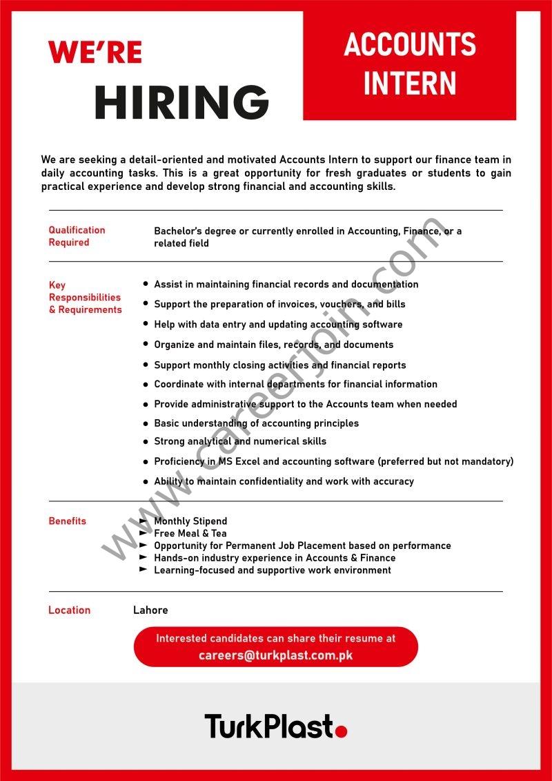 Turkplast Pvt Ltd Jobs Accounts Intern 1