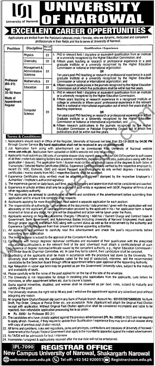 University of Narowal Jobs 07 December 2025 Express Tribune 1