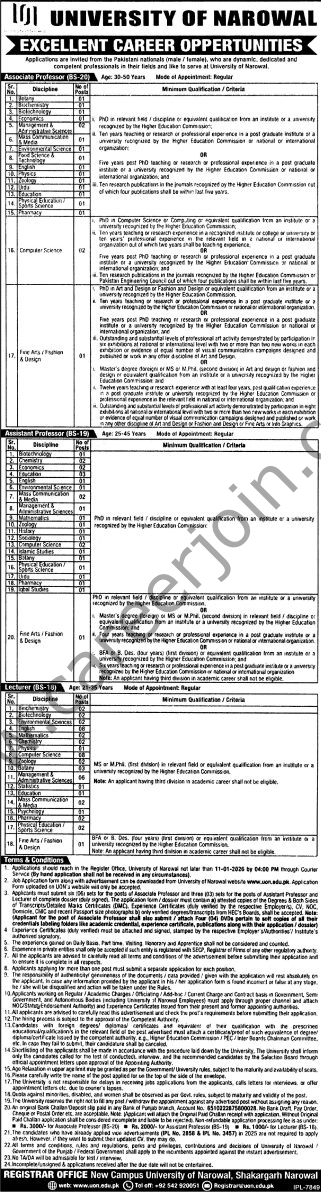University of Narowal Jobs 24 December 2025 Express Tribune 1