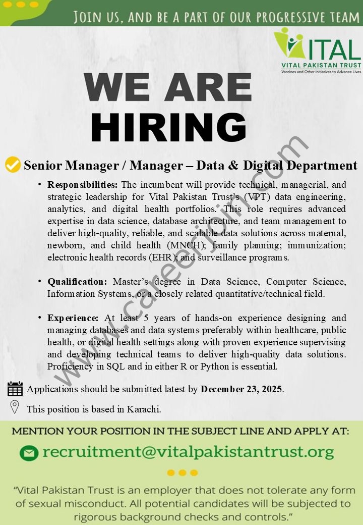 VITAL Pakistan Trust Jobs Senior Manager / Manager Data & Digital Department 1