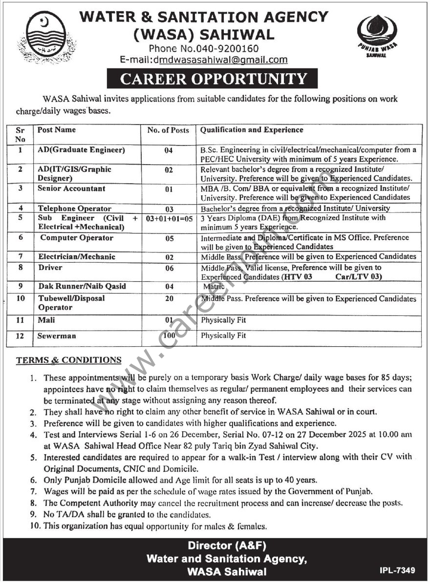 Water & Sanitation Agency WASA Sahiwal Jobs 13 December 2025 Express Tribune 1