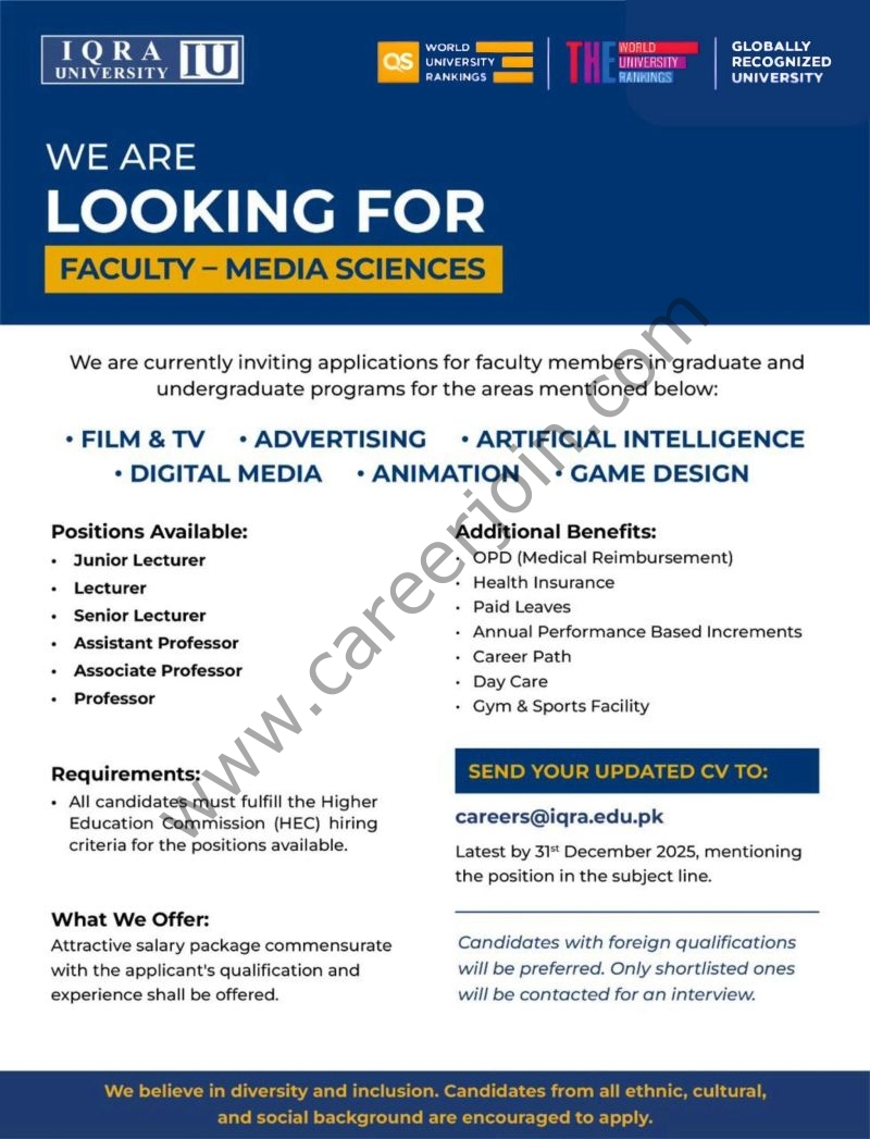 Iqra University IU Jobs December 2025 1