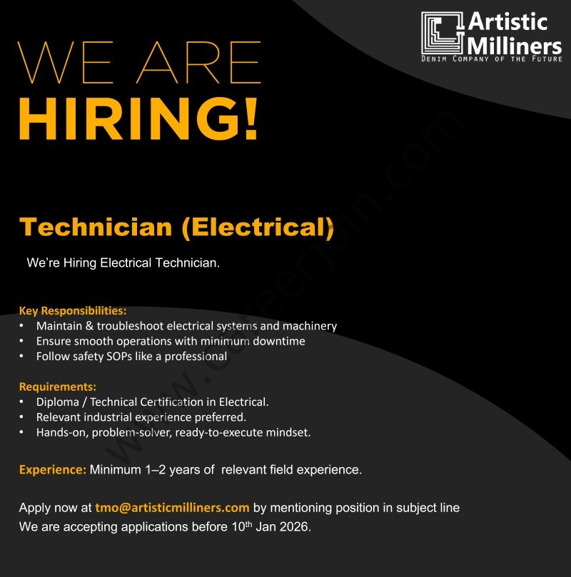 Artistic Milliners Pvt Ltd Jobs Technician (Electrical) 1