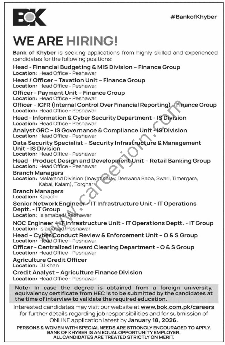 Bank of Khyber BOK Jobs 04 January 2026 Dawn 1