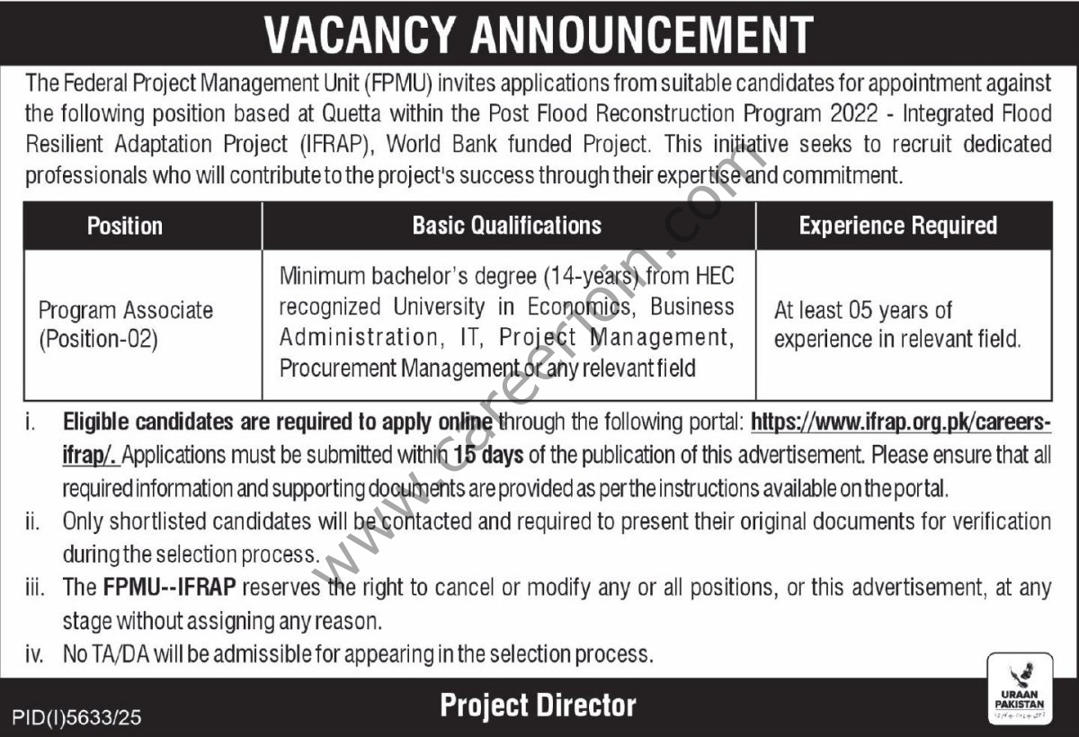 Federal Project Management Unit FPMU Jobs 09 January 2026 Express Tribune 1