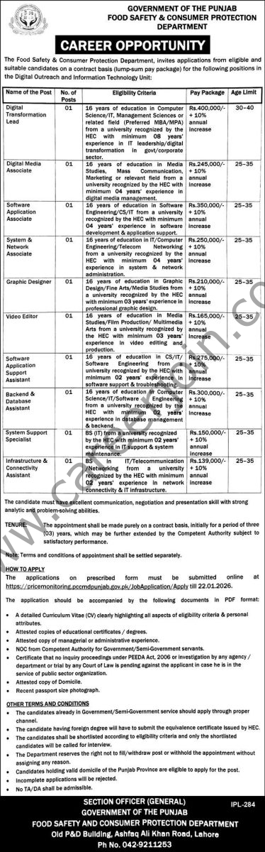 Food Safety & Comsumer Protection Department Punjab Jobs 08 January 2026 Express 1