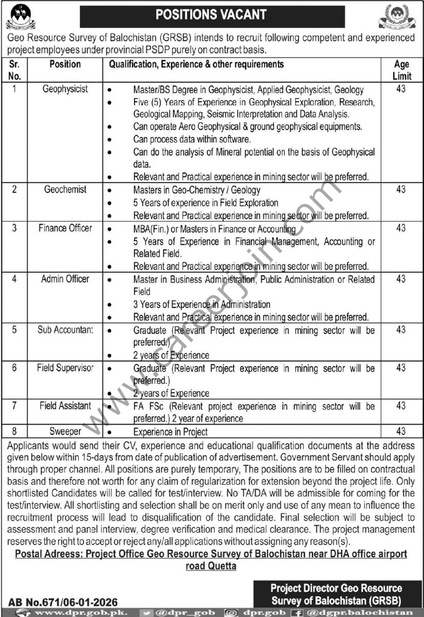 Geo Resource Survey of Balochistan GRSB Jobs 08 January 2026 Express Tribune 1