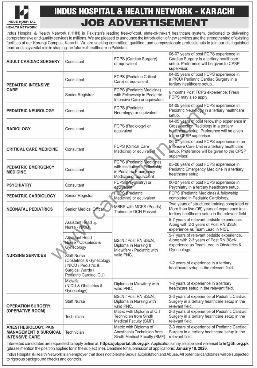 Indus Hospital Jobs 11 January 2026 Dawn 1
