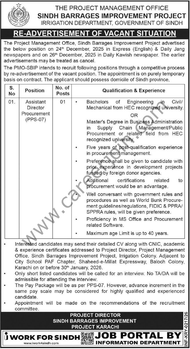 Irrigation Department Sindh Jobs 22 January 2026 Express Tribune 1