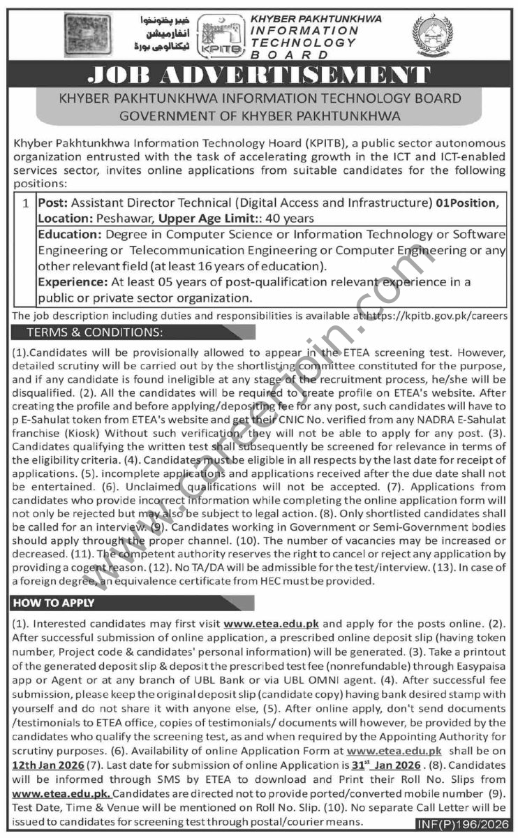 KPK Information Technology Board KPITB Jobs 14 January 2026 Dawn 1
