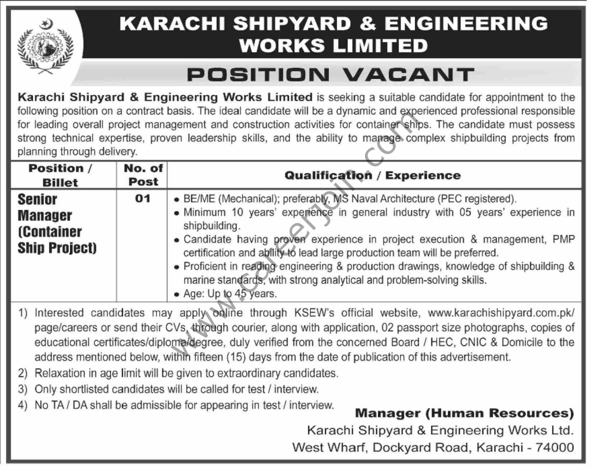 Karachi Shipyard & Engineering Works Ltd Jobs 04 January 2026 Dawn 1