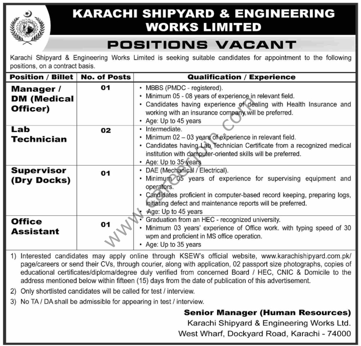 Karachi Shipyard & Engineering Works Ltd Jobs 25 January 2026 Dawn 1