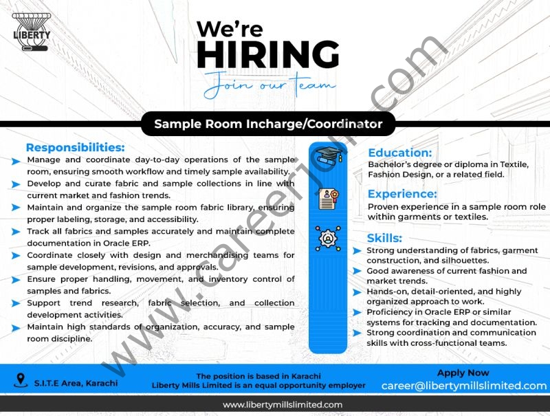 Room Incharge Liberty Mills Limited Jobs Sample Room Incharge/Coordinator