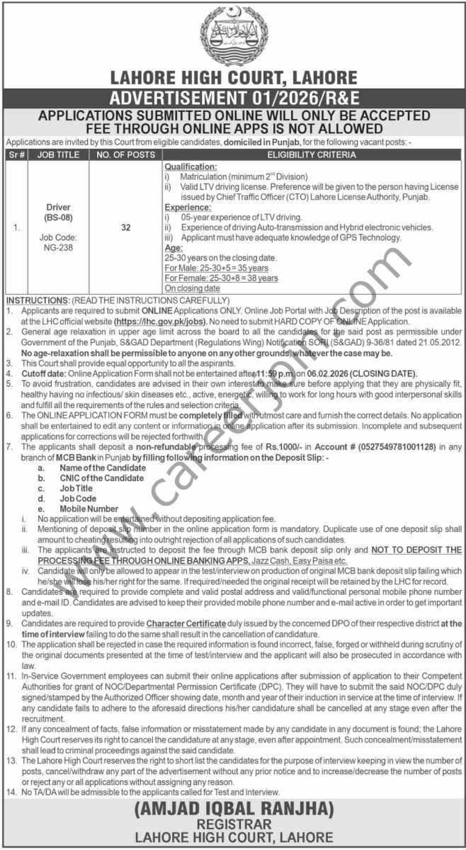 Lahore High Court Jobs 23 January 2026 Dawn 1