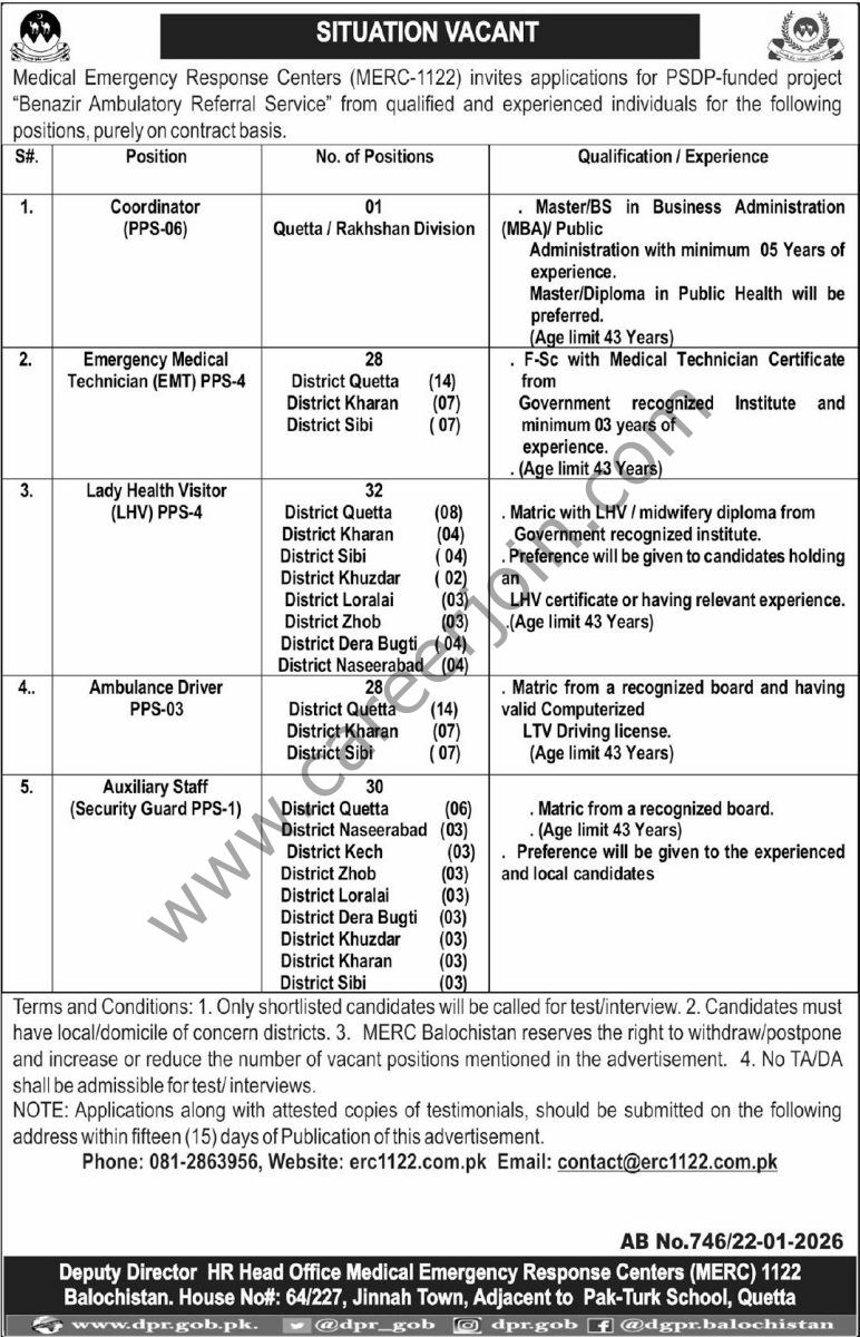 Medical Emergency Response Centers MERC 1122 Jobs 23 January 2026 Express Tribune 1