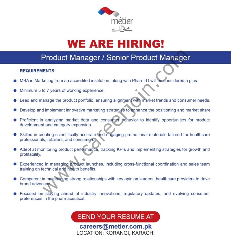 Metier Group Jobs Product Manager / Senior Product Manager 1