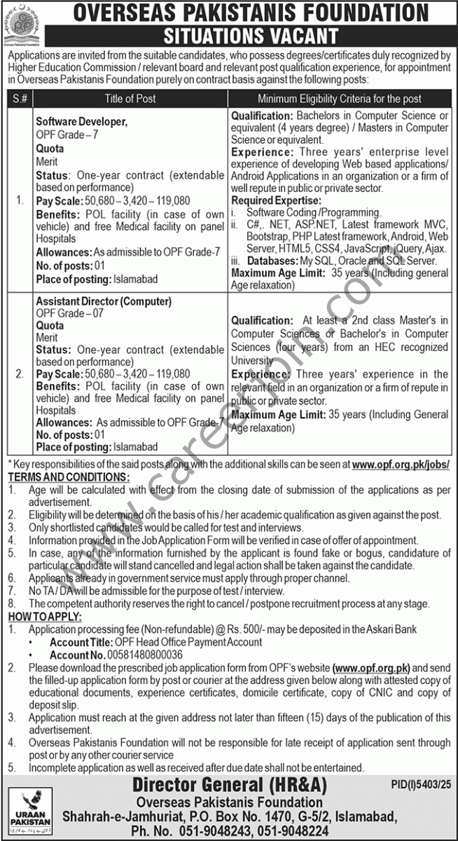 Overseas Pakistanis Foundation Jobs 01 January 2026 Nawaiwaqt 1